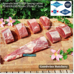 Beef Eye Fillet Mignon Has Dalam Tenderloin AGED BY GOODWINS 3-4 weeks STEER (young cattle) Australia HARVEY frozen 1/3 WELLINGTON cuts (price/pc 1kg)